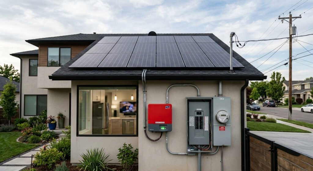 On grid solar system working diagram with grid connection