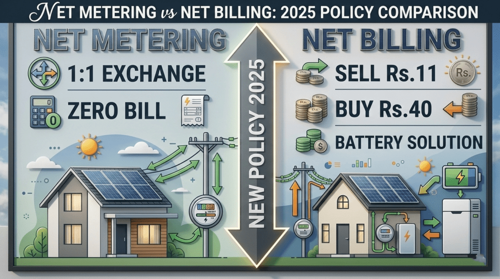 Net metering vs net billing Pakistan comparison chart showing old vs new system
