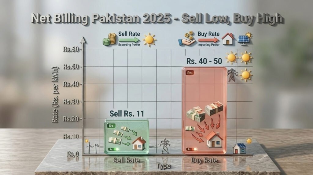 Net metering vs net billing Pakistan tariff rates graph Rs.11 sell vs Rs.40 buy